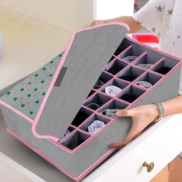 24 Grids Non-Woven Socks Organizer With Lid / Storage Box For Socks & Under Garments Wilco13