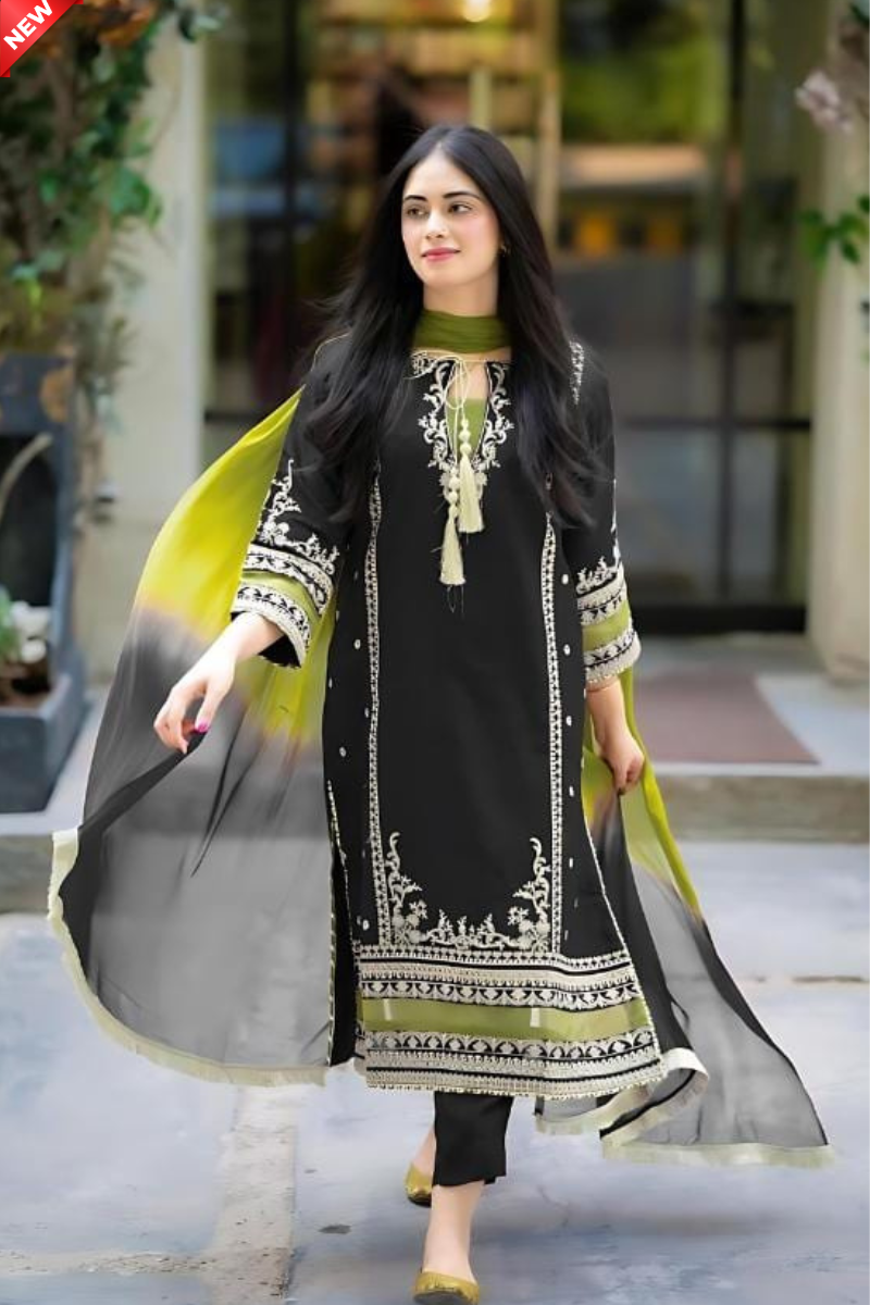 WIL OMAL 0004 Fully Embroidered 3 piece With BAMBER TYE N DYE DUPTTA WITH LACE