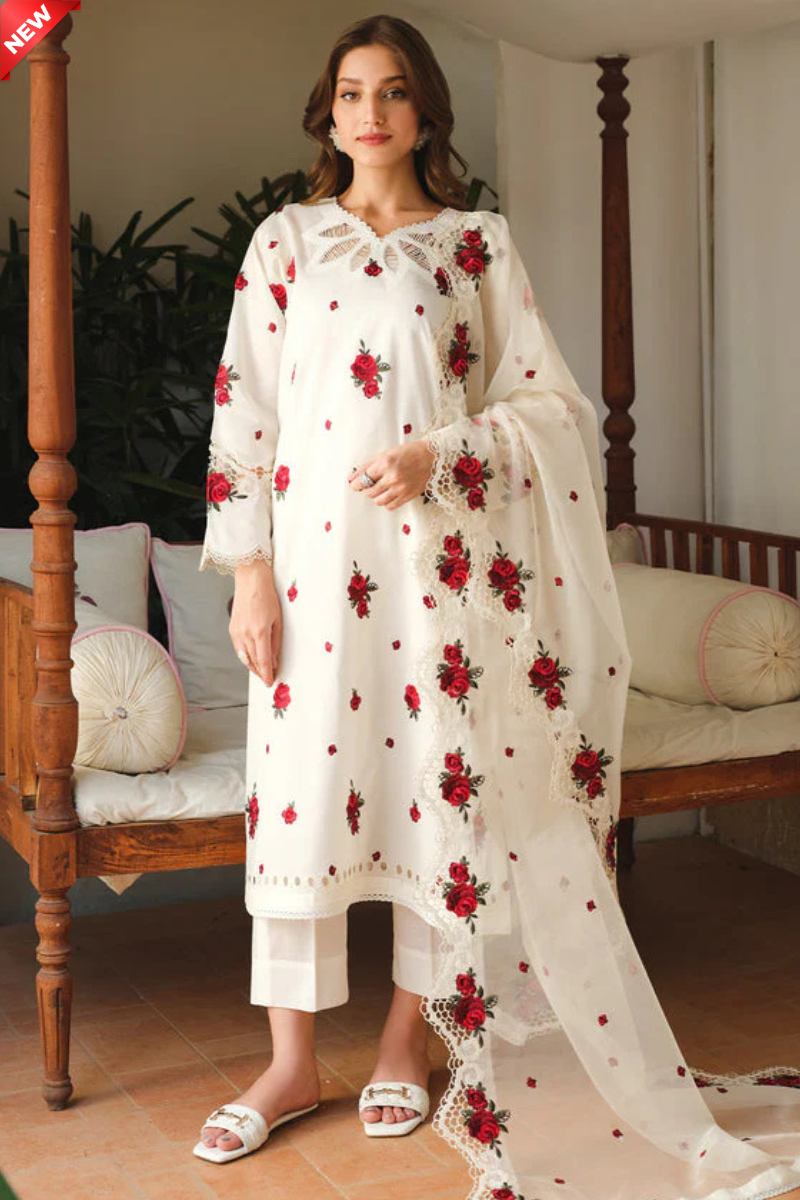 WIL BAROQUE 0026 Fully Embroidered 3 piece With chiffon Embroidered dupatta