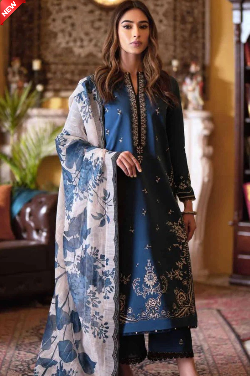 WIL SERAN 0025 Fully Embroidered 3 piece With ;Cotton net print dupatta