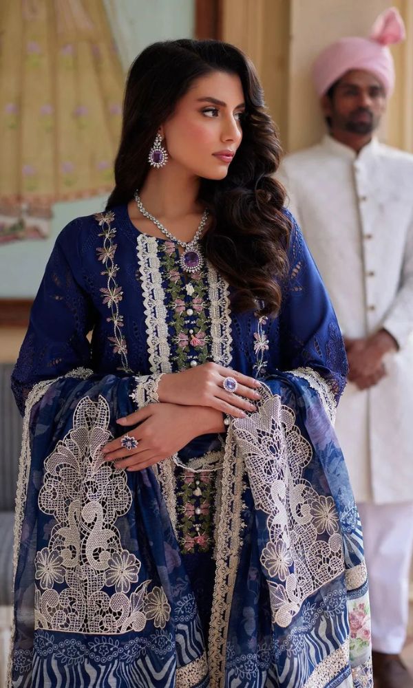WIL ELAF 0058 Fully Embroidered 3 piece With Embroidered + Print Cotton Net Dupatta