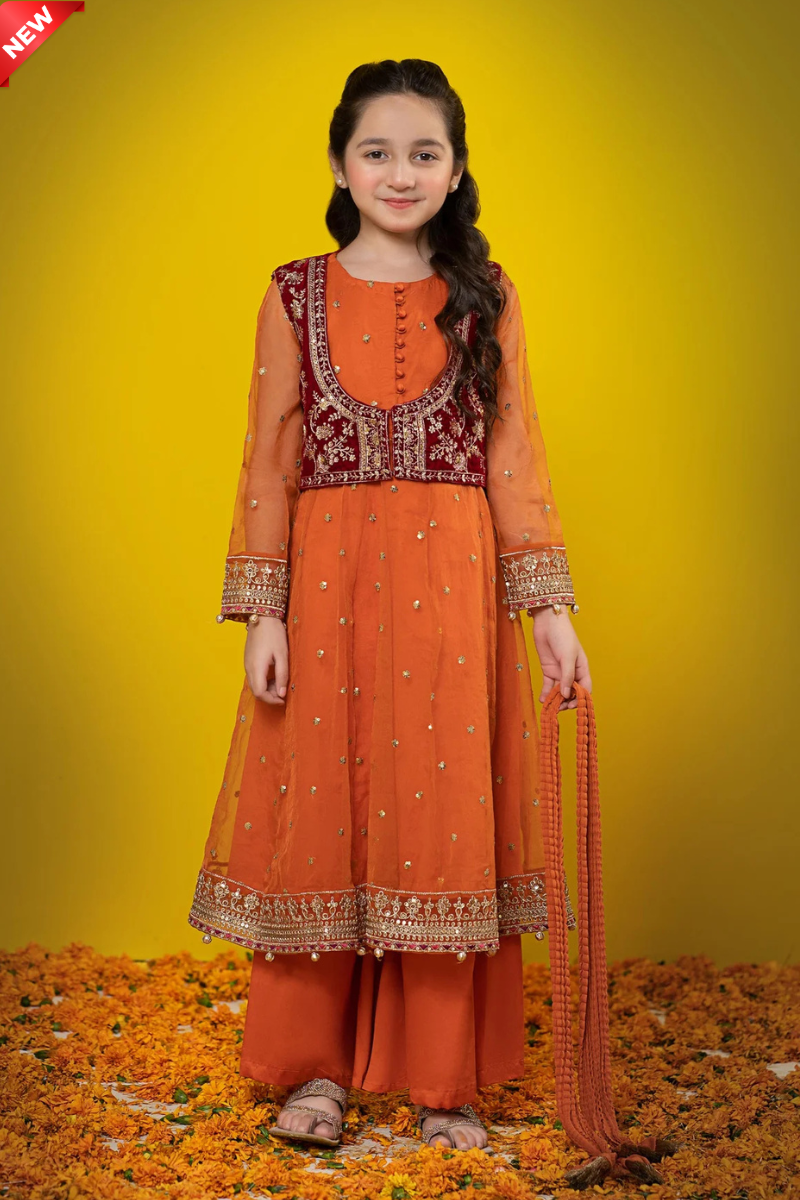WIL MB 0004 Fully Embroidered 3 piece Kid's With Net DUPATTA