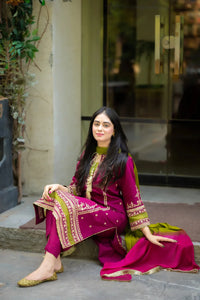 WIL  OMAL 0010 Fully Embroidered 3 piece With BAMBER TYE N DYE DUPTTA WITH LACE